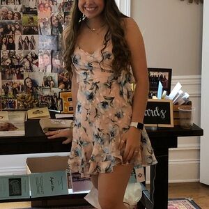 American Threads Pink and Blue Floral Mini Wrap Dress